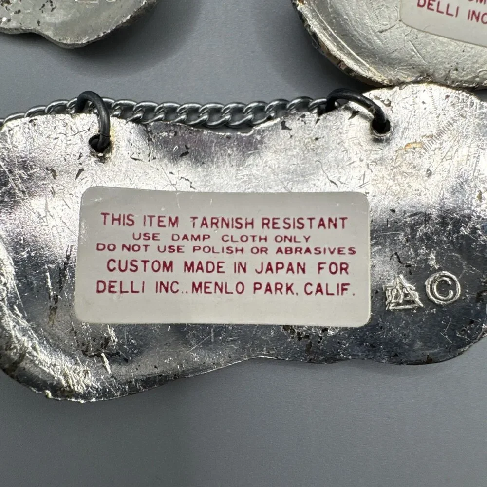 Vintage MC Delli Inc Silver Plate Decanter Liquor Tags Labels Set of 5 Japan